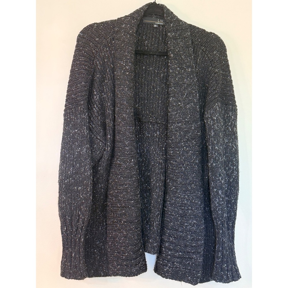 Liv by Habitat Clothes Silver Metallic Chunky Knit Open Front Cardigan Large